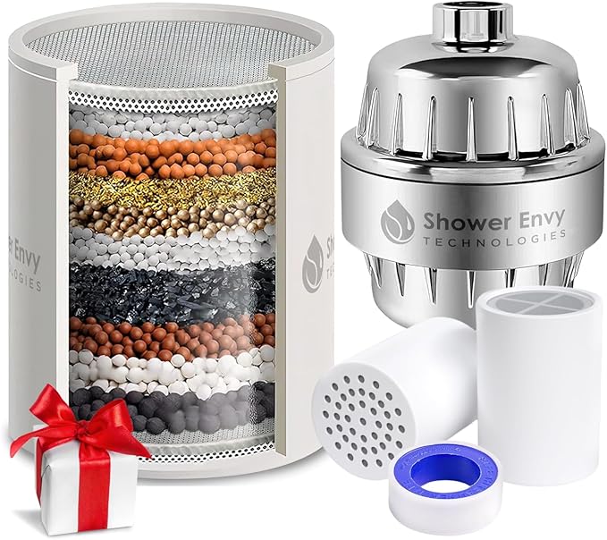Shower envy 15-Stage Shower Filter – High-Pressure Filtered Shower Head with Vitamin C & E – Removes Impurities for Healthier Skin & Hair – Universal Fit for All Showers
