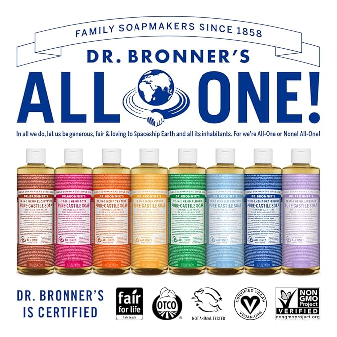 Dr. Bronner's - Pure-Castile Liquid Soap Variety Pack - Eucalyptus, Citrus, Rose, & Tea Tree, Made w/Organic Oils, 18-in-1 Uses: Face, Body, Hair, Laundry, Pets, Dishes, Etc. (16oz, 4-Pack)