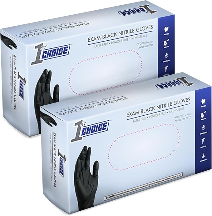 1st Choice Black Nitrile Gloves Disposable Latex Free - Exam Grade Black Gloves for Cooking, Medical, Dental, Cleaning - 4mil