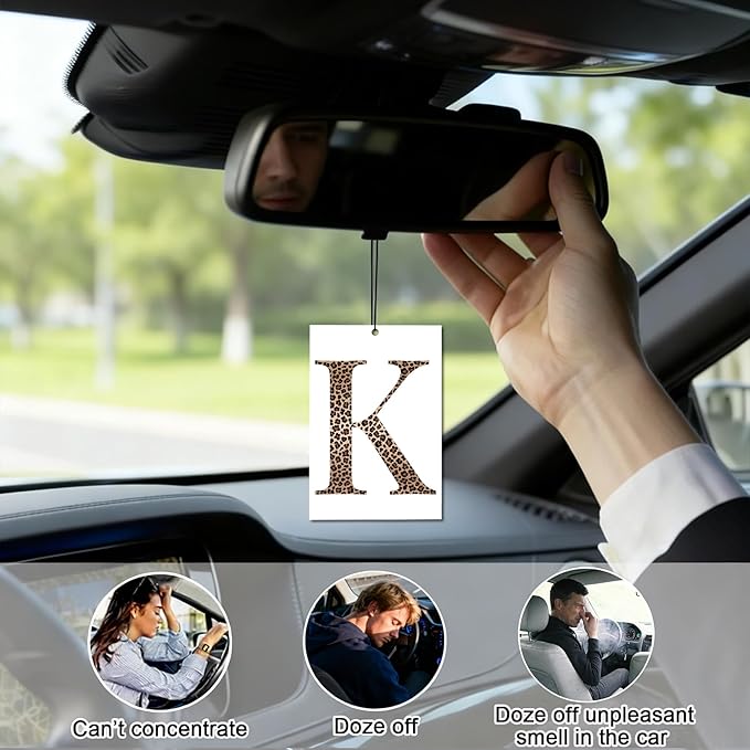 6PCS Leopard Initial R Car Air Freshener,Personalized Letter Car Accessories,Initial Gifts for Women and Men New Driver Auto Decor Rearview Mirror Hanging,Aromatherapy for Cars Interior or Locker