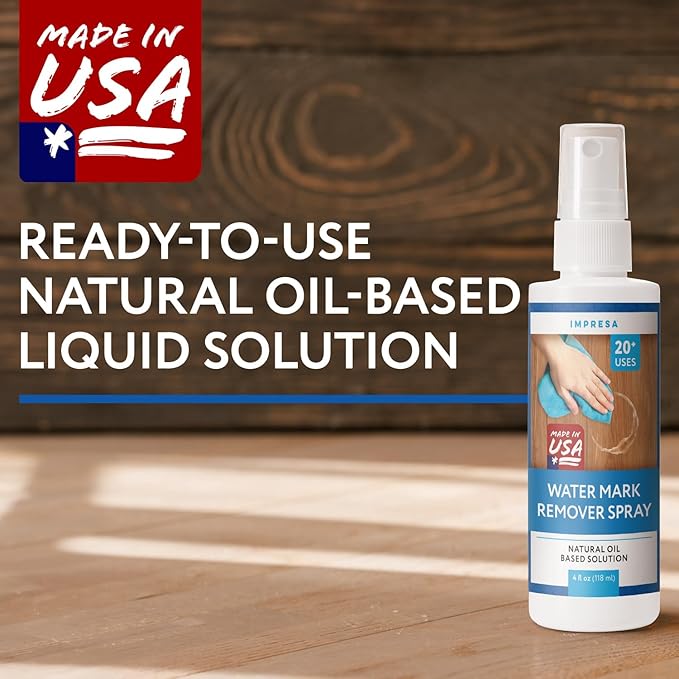 Impresa Wood Water Mark Remover Spray - Water Ring Removal & Wood Floor Cleaner - Concentrated Oil Formula & Furniture Polish - 4 fl oz, Pack of 1