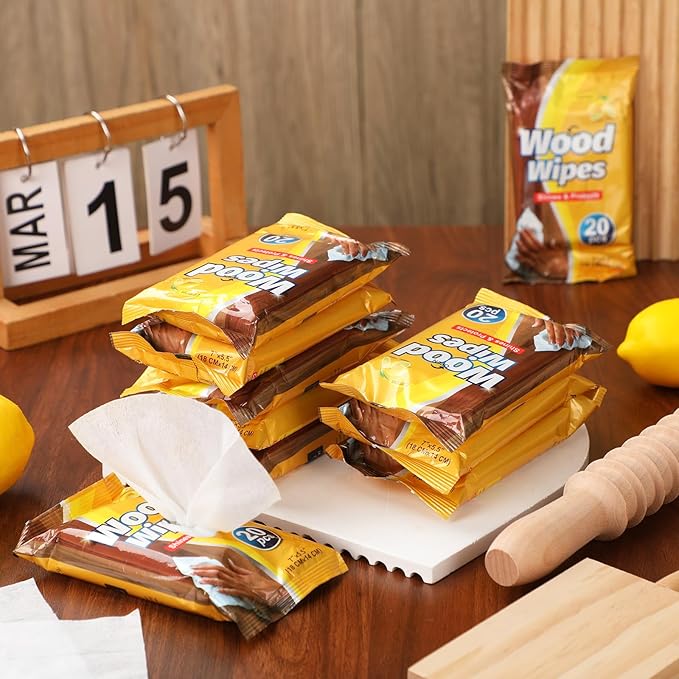 12 Pcs Care Wood Surfaces Wipes 240 Count Furniture Polish Cleaner Shines and Protects Wipe Lemon Scent Floor Wipes for Kitchen Bathroom Furniture Wood Floors Cabinet Cleaning