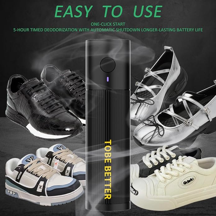 Shoe Deodorizer Rechargeable Ozone Tech Eliminates Odors in All Footwear, Auto Shut-Off Durable Freshener