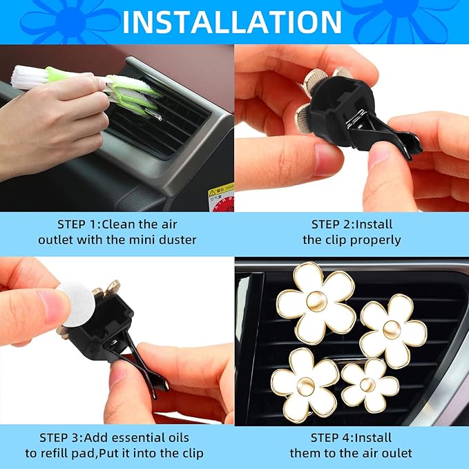Daisy Flower Air Vent Clip - Colorful Car Accessories for Women Interior, Cute Set, White