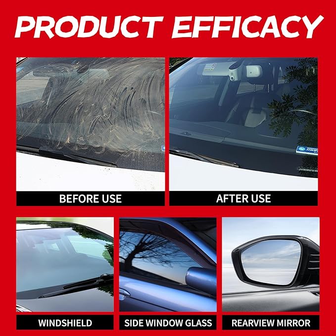 Auto Glass Cleaner & Oil Film Remover - Removes Water Spots, Rain Marks, Anti-Fog Spray for Windshield, Windows, Mirrors. Streak-Free Kit with Sponge, Restores Clarity on Tinted/Home Glass (5.2oz)