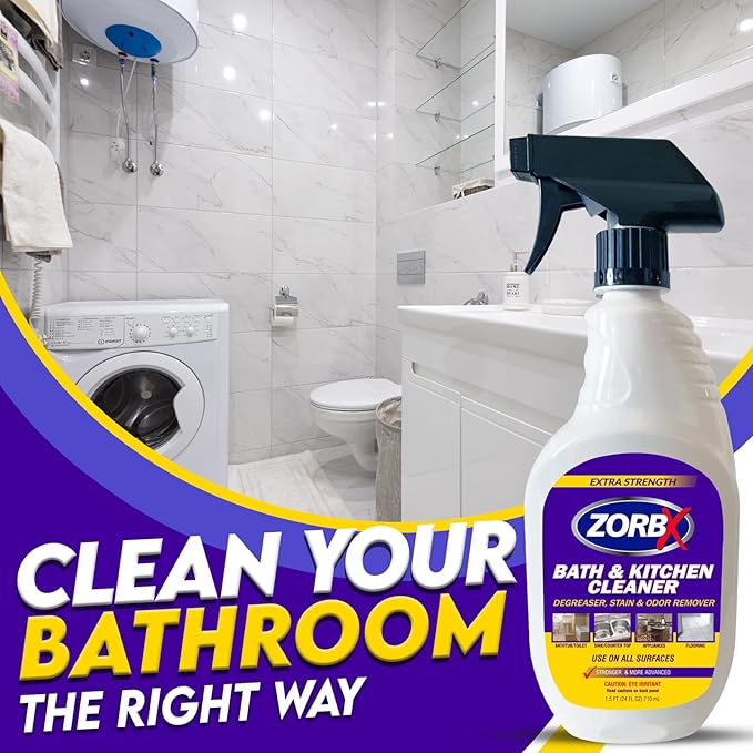 ZORBX Bathroom & Kitchen Odor & Stain Remover Spray (24 oz) - Extra-Strength All-Purpose Floor Cleaner W/Scrub-Free Formula - Fast-Acting Surface Cleaner, Countertop & Sink Cleaning Degreaser