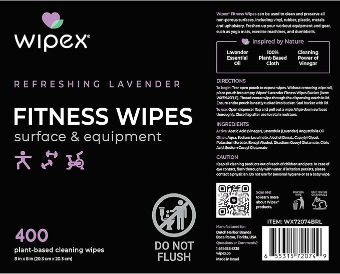 Wipex Gym Wipes for Equipment Bundle, EWG Verified, Get 800 Wipes with (1) Lavender Bucket & (1) Plant-Based Refill Roll, Clean Surfaces & Mats, Safe Gym Cleaner