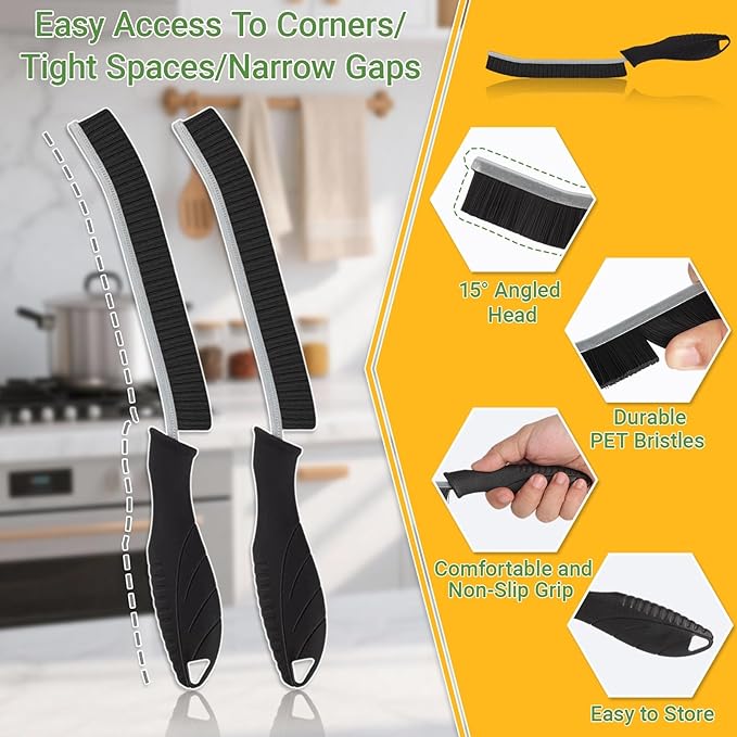 2 Pcs Mini Mop for Small Spaces, Foldable Self-Squeeze Wet and Dry Sponge Mop, Black Portable Cleaning Small Mop for Desktop, Kitchen Counter, Bathroom Tile, Glass-with 6 Pads ,2 Brushes, and 2Hooks