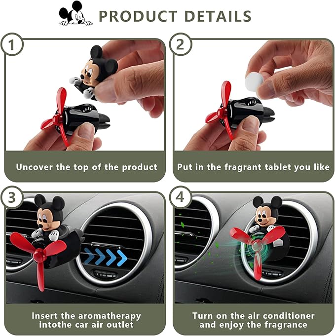 Car Air Fresheners Cute Cartoon Mouse Pilot Car Diffuser Rotating Propeller Automotive Air Outlet Fan Creative Car Perfume Decoration Cool Car Accessories (Men)