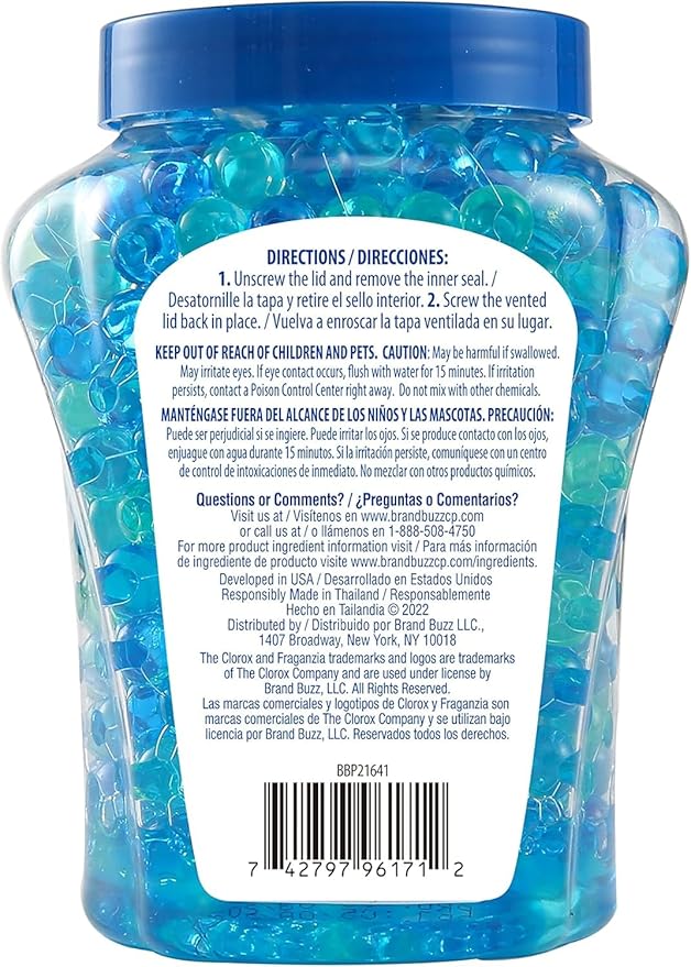 Clorox Fraganzia Crystal Beads Air Freshener, Long Lasting Room Deodorizer and Odor Eliminator Gel Beads to Freshen Home, Car, or Office, Fresh Ocean Breeze Scent, 12 Fl Oz - 2 Pack