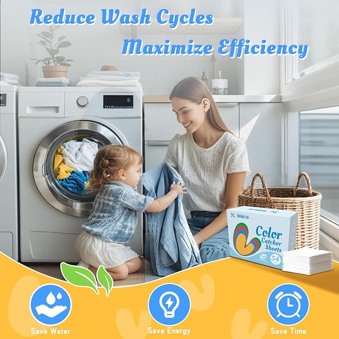Bellaluce Color Catchers for Laundry 54 Count, Dye Catcher to Prevent Color Runs, Grabber Sheets for Home, Apartment, Dorm, Hotel