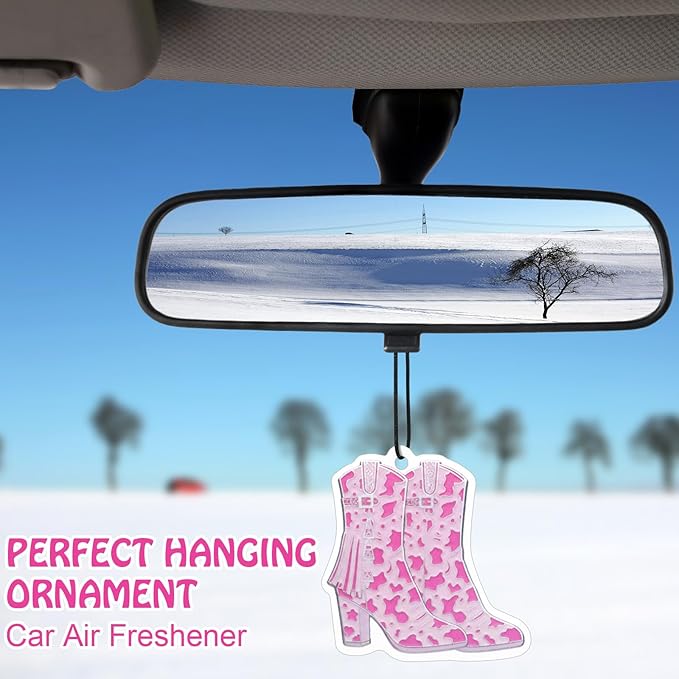Loopeer 6 Pcs Pink Western Car Air Freshener Preppy Cowgirl Western Gifts for Women Retro Cowgirl Bible Verses Hanging Air Freshener for Cars Closet Drawer Books Cute Car Accessories Mirror Decor