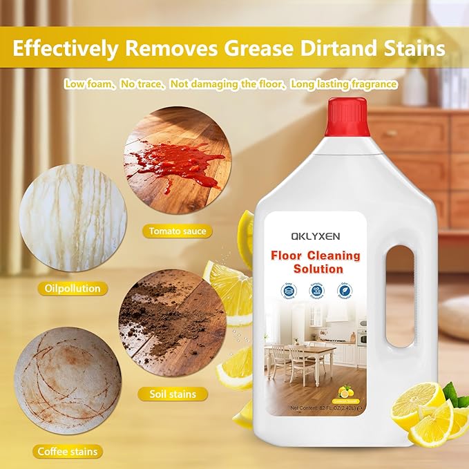 82FL OZ/2.42L Lemon Scent Floor Cleaning Solution Compatible with Roborock (Q5/Q7/Q8/Q10/S7/S8/Saros 10R/F25/Qrevo Series), Floor Cleaner Refill for All Robot Vacuums & Wet Dry Vacuum with Mopping