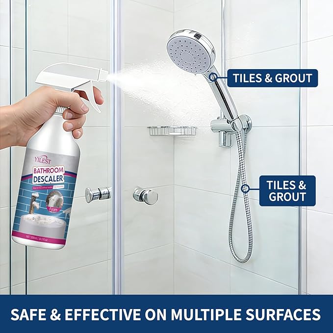 2026 New Multipurpose Bathroom Descaler Foam Cleaner 300ML – No-Rinse Formula with Cleaning Cloth & Sponge, Powerful Limescale Remover for Bathtub, Shower, Taps, Glass, and Tiles