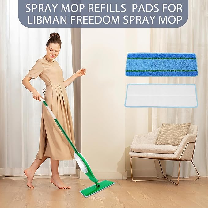 Upgraded Mop Head Replacement for Libman Freedom Spray Mop, 6 Pack Washable Mops Refill Pad + 1 Count Laundry Bag