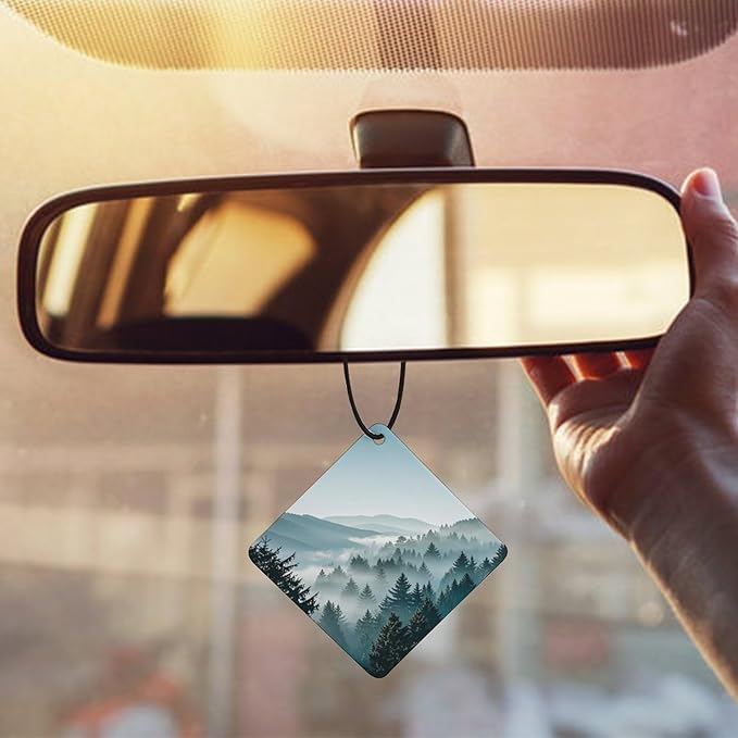 Blue Green Tree Landscape Car Air Fresheners Gray Rhombus Aromatherapy Tablets for Car Decor Bedroom Wardrobe Shoe Cabinet Quickly Eliminate Odors Pendant Decor 3PCS
