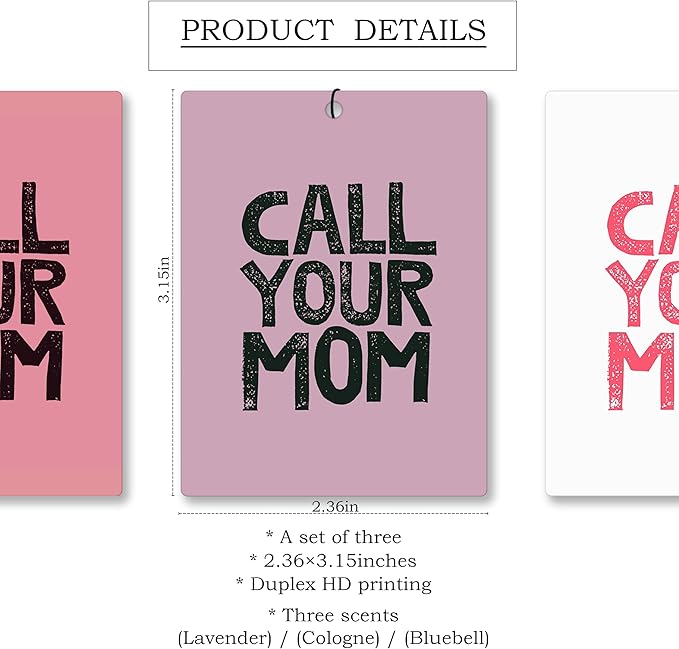 Mancheng-zi Funny Call Your Mom College Dorm Air Freshener 3Pcs, Back to School College Girls Gifts Air Freshener Hanging for Dorm Cars Closet Drawer or Books, Funny Pink Dorm Decor