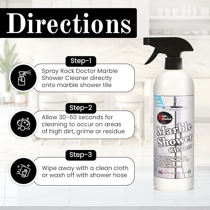 Rock Doctor Granite & Quartz Marble Shower Cleaner Spray, Shower & Tile Cleaner, Soap and Scum Remover, Works on Ceramic Tile, Hard Water Stain Remover, 24.oz Pack of 1