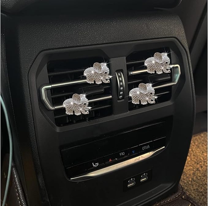 4Pcs Bling Elephant Air Vent Clips,Crystal Car Air Fresheners Vent Clip Cars Diffuser Vent Clip Rhinestone Diamond Elephant Cars Decoration Interior Decor Bling Car Accessories