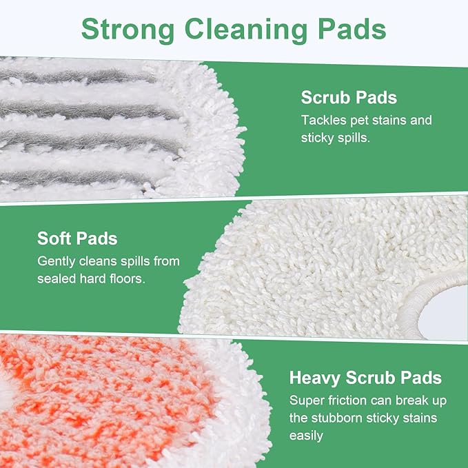 3764 Replacement Mop Pads for Bissell SpinWave: Compatible with Bissell Spinwave Spin Mop 3764，37643 Floor Mop Cleaners - 6 Heavy Scrub Pads,4 Scrubby Pads,2 Soft Pads,Washable & Reusable（12 Pack）