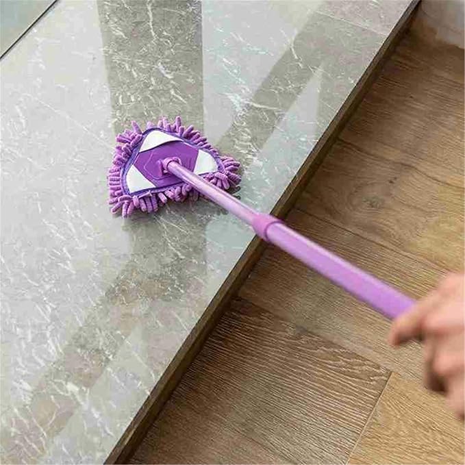 Microfiber Triangle Spin Mop Retractable Mops with 2 Extra Refills for Home Wall Floor Office(Purple)