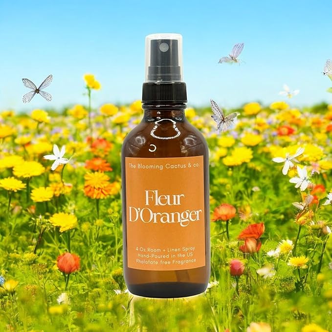 The Blooming Cactus & Co. Home | Linen | Room Spray - Air Freshener - Odor Eliminator - Car Air Freshener - Fabric Refresher - Mist Hand Poured - Made in USA – (Fleur D'Oranger)