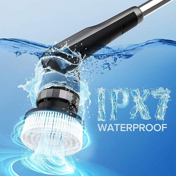 G2-Pro Electric Spin Scrubber - IPX7 Waterproof 12-in-1 Shower Cleaner Brush, Retractable Handle & 2-Speed for Bathroom, Bathtub, Kitchen, Tile Floors