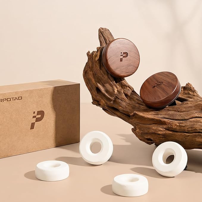 Wooden Car Air Freshener Vent Clip, Refillable Essential Oil Diffuser with Long-Lasting Natural Scent, North American Walnut & Metal Auto Deodorizer, Includes 2 Clips + 4 Plaster Refills