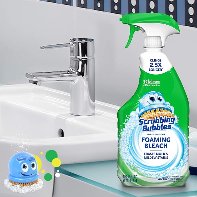 Scrubbing Bubbles Foaming Bleach Bathroom and Shower Cleaner Disinfectant Spray, Helps Erase Mold & Mildew, 32oz (Pack of 8)