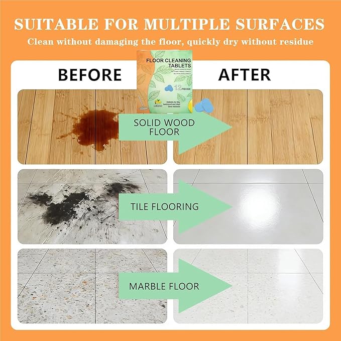 Floor Cleaning Tablets, 12pcs Floor Cleaner Tablets Hard Floor Cleaner Tablets, Floor Cleaning Tablets for Mopping, Pre-Measured Dissolvable Cleaning Solution for Wood Tile Marble, Lemon Scent (24PCS)
