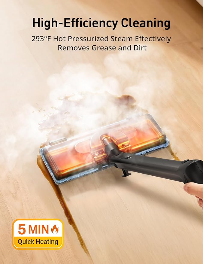 Steam Cleaner, 293°F 58 PSI Powerful Multipurpose Handheld Steam Mop for Home Use, 21 Attachments, 50Oz Capacity, Heavy Duty Steamer for Carpets, Floors, Cars, Tiles, Crack Cleaning, Platinum
