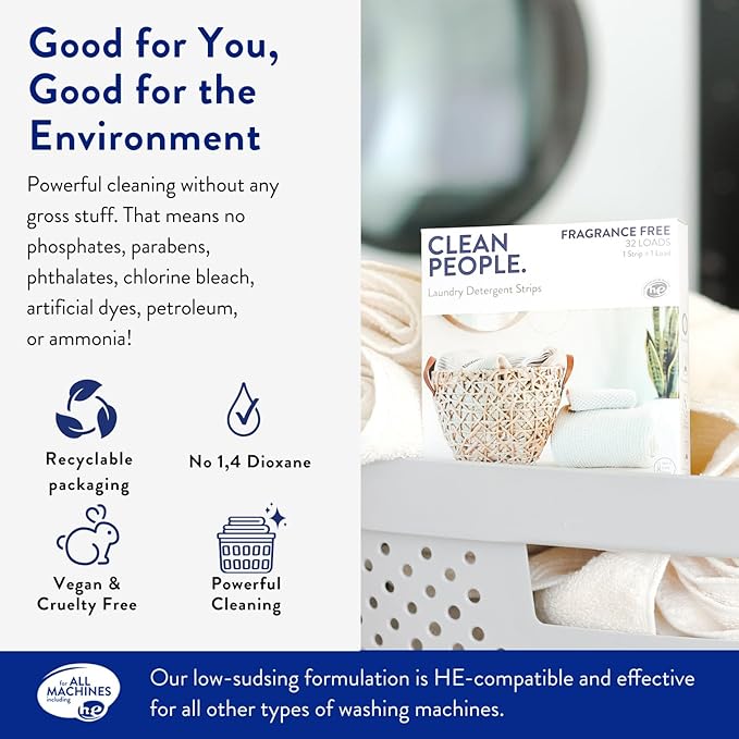 Clean People Laundry Detergent Sheets- Recyclable Packaging, Hypoallergenic, Stain Fighting, Works with All Machines including HE (384 Count, Spring)