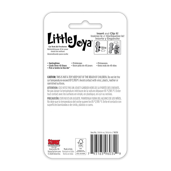 Little Joya 96034-6PK Springtime Car Air Freshener Vent Clip Provides Long-Lasting Freshness in a Compact Design, Fights Odors for up to 45 Days, Cute Car Odor Eliminator, Non-Toxic, Pack of 6