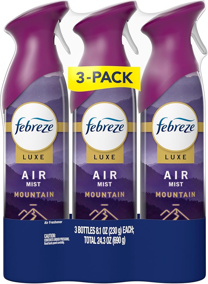 Febreze Air Mist, Air Freshener Spray, Odor Fighting Room Spray, Deodorizer for Home Bathroom Kitchen Office Apartment Dorm Room Classroom, Mountain Scent, 8.1oz (Pack of 3)