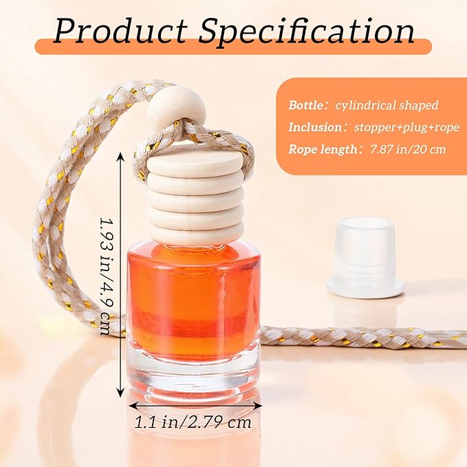 50 Pcs Hanging Car Air Freshener Car Diffuser Bottles Empty Glass Perfume Bottles Freshener Diffuser Bottle Pendant for Essential Oil Fragrance Aromatherapy Bottle Ornament (Cylinder)