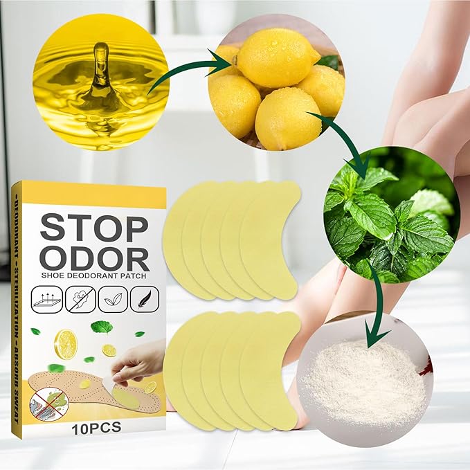 Shoe Deodorizer Patches Replace Every 7 Days with Lemon and Calamus Extract, Foot and Sock Odor Eliminator Stickers, 10 Count