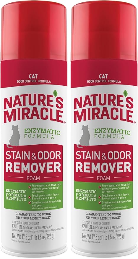 Nature's Miracle Stain & Odor Remover Foaming Aerosol For Cats, 17.5 Oz (Pack of 2)