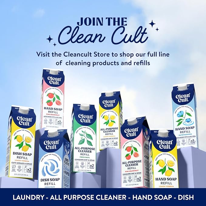 Cleancult Ultra Concentrated Liquid Laundry Detergent, 64 loads (32 oz), Long Lasting Scent, 90% Less Plastic, No Harsh Chemicals, Neroli Vetiver, Defeats Stains & Odors, HE/Standard Compatible