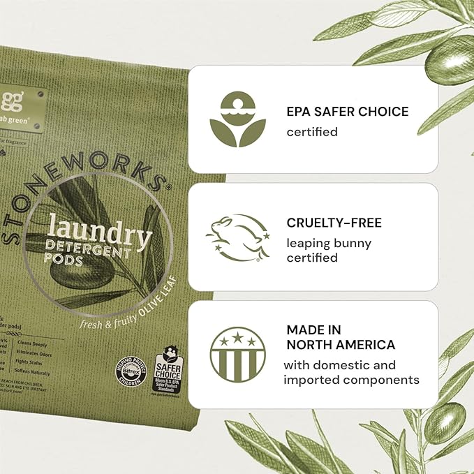 Grab Green Stoneworks Laundry Detergent Pods, 100 Count, Rose Petal Scent, Plant and Mineral Based, Cleans Deeply, Eliminates Odors, Fights Stains