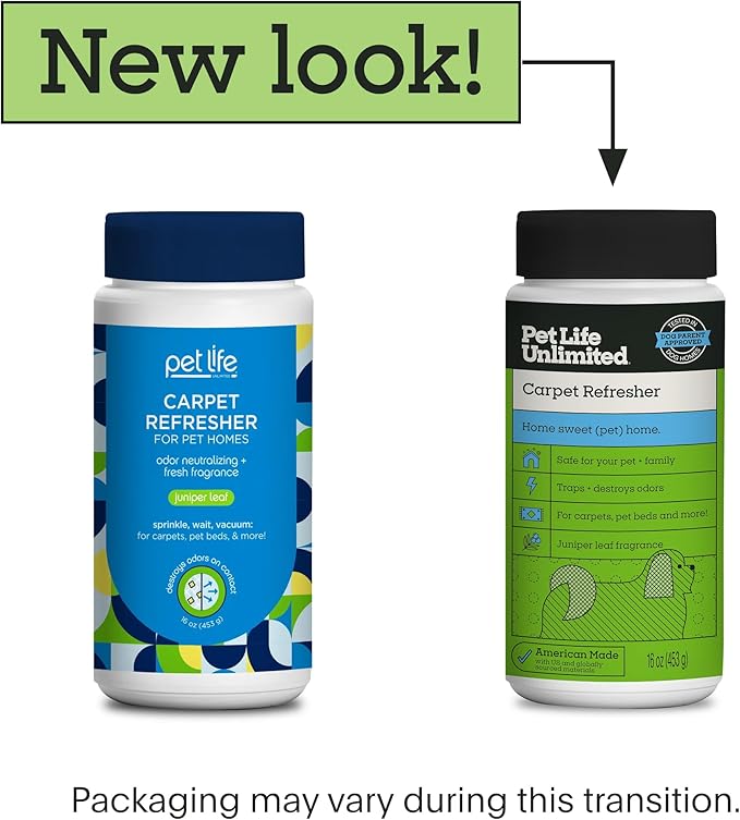 Pet Life Unlimited Carpet Deodorizer Powder, 16 oz, Strong Pet Odor Eliminator & Carpet Freshener, Plant-Based Juniper Leaf Scent, Pet Safe (Pack of 1)