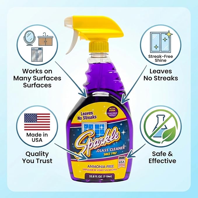 Sparkle Glass Cleaner Spray Bottle & Refill, Ammonia-Free Original Formula Glass Cleaner, Leaves No Streaks, 33.8 FL OZ Spray Bottle & 1 Gallon Refill (Pack of 6)
