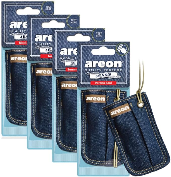 AREON Car Hanging Air Freshener I Jeans Bag I Assorted, 4 Pack