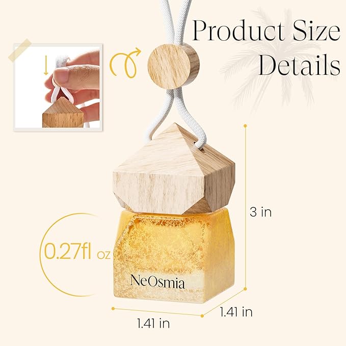 Car Diffuser Hanging- Crackle Glass Air Freshener& Natural Cork, 6 Scents Essential Oil Car Air Freshener, Long Lasting Aesthetic Car Decor Hanging Accessorie