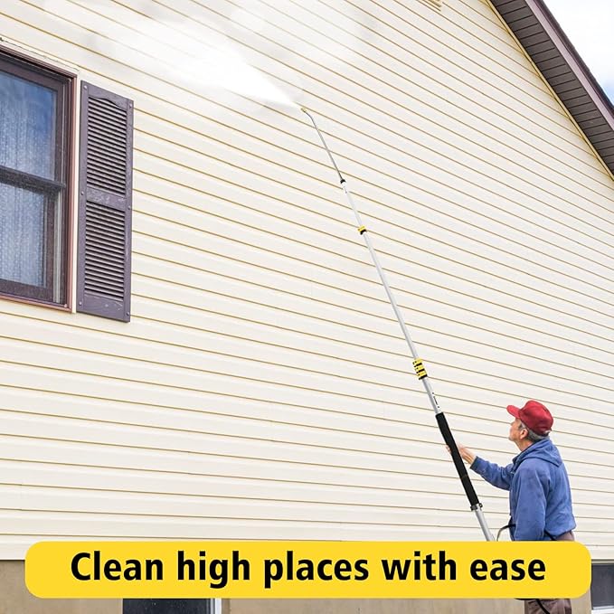 JANZ 24 FT Pressure Washer Telescoping Wand with Power Washer Extension Wands, Brush Head, Gutter Cleaner, 7 Spray Nozzle Tips, 2 Hose Adapters and Support Belt TW-004
