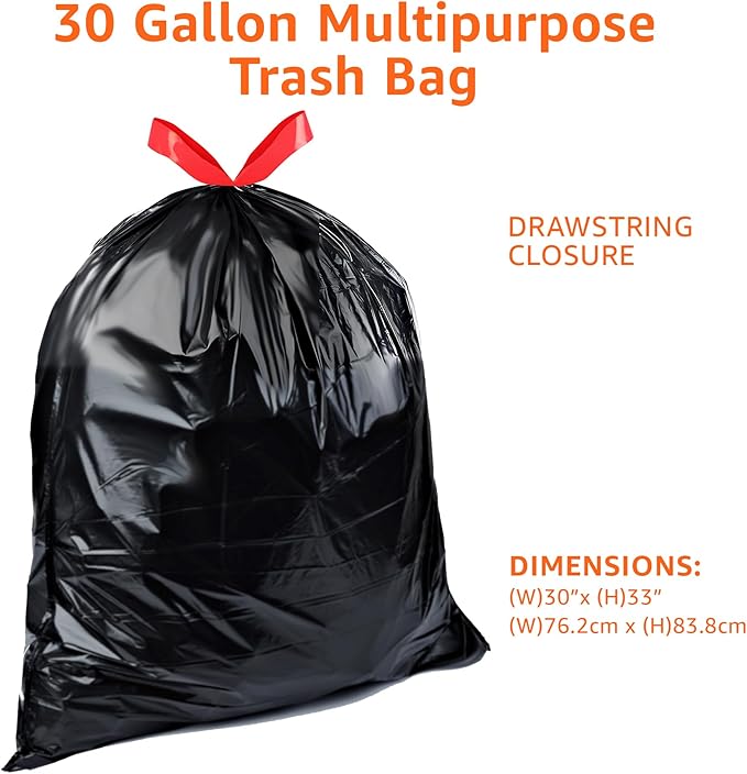 Amazon Basics Multipurpose Drawstring Trash Bags,30 Gallon,(Previously Solimo),50 Count (Pack of 6)