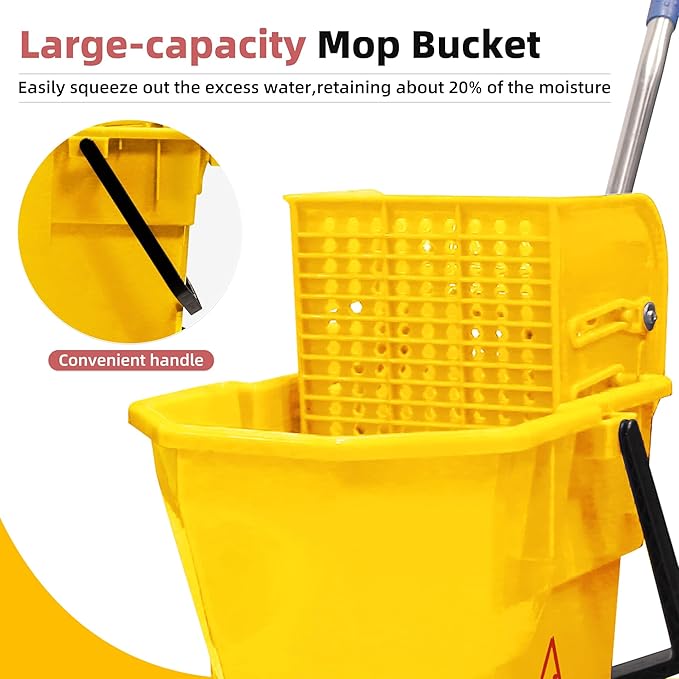 6.6 Gallons Mop Bucket with Wringer - Non-Tip Design & Heavy-Duty Plastic, Spin Mop System for Hardwood Floors, Space-Saving Single Bucket (Yellow, 6.6 Gallons)