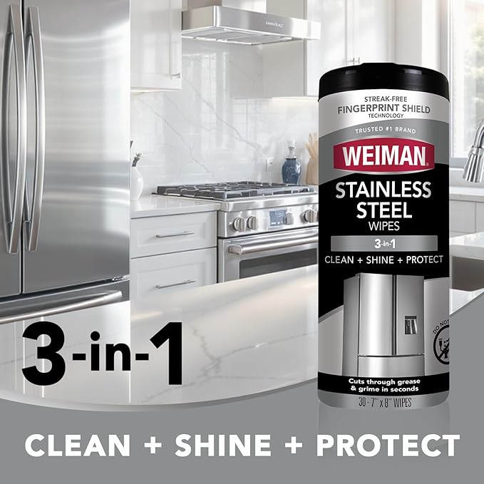 Weiman Stainless Steel Cleaner and Polish Wipes, 30 Count