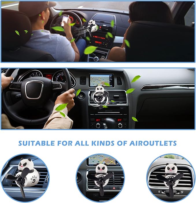 Car Air Freshener Cute Cartoon Panda Bear Pilot Car Diffuser Rotating Propeller Automotive Air Outlet Fan Creative Car Perfume Decoration Cool Car Accessories