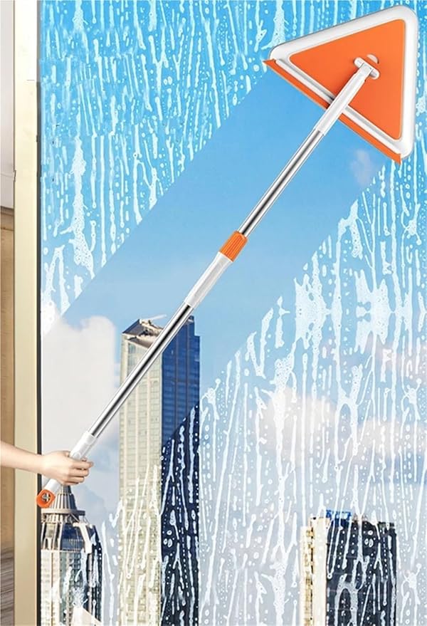 2025 Telescopic Window Cleaning Wiper Magic Brush Silicone Strip Floor Broom Household Tool Triangle Spin Mop Water Drying Wiper(Mop Total 3 Rags)
