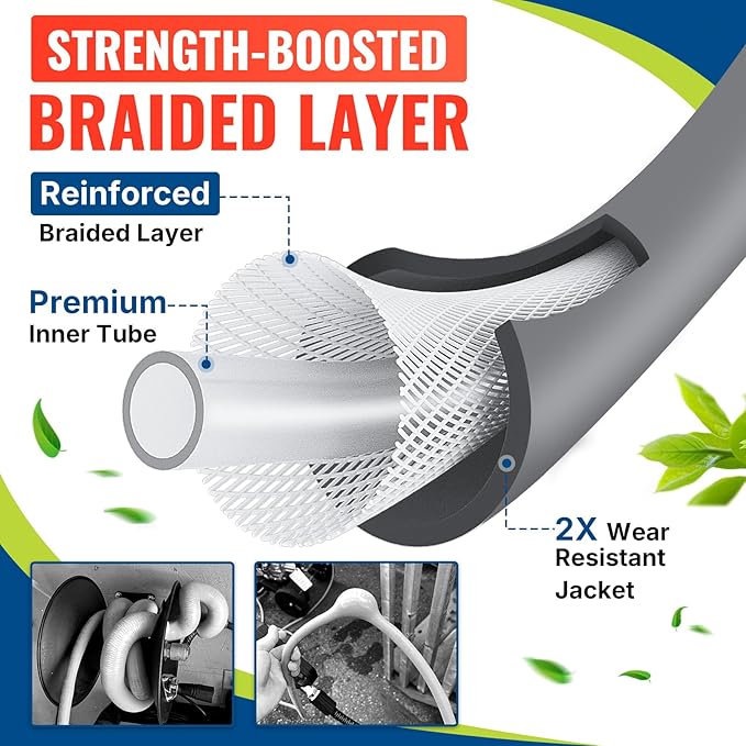 YAMATIC Upgraded Flexible Pressure Washer Hose 50FT 1/4", 3200 PSI Non-Kink Replacement with M22-14mm & 3/8" Quick Connect Adapters, Extension for Gas Power Washer Troy-Bilt Ryobi Honda Craftsman